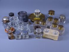 VINTAGE INK WELLS a mixed quantity including double lidded examples