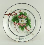 RARE LLANELLY POTTERY DINNER PLATE BY SHUFFLEBOTHAM painted with pink and white briar roses on a
