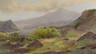 JAMES THOMAS WATTS watercolour - Yr Wyddfa (Snowdon) from above Betws y Coed, signed, 24.5 x 42cms