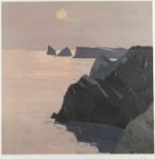 SIR KYFFIN WILLIAMS RA coloured limited edition (123/150) print - sunset over the rocky Gower coast,