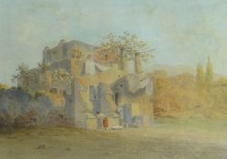 PENRY WILLIAMS watercolour - figures at an Italian washhouse, entitled verso 'Neapolitan Country