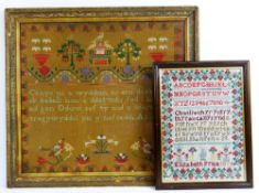 TWO VICTORIAN WELSH LANGUAGE WOOLWORK SAMPLERS the smaller by Elizabeth Price 1847, 48 x 37cms (