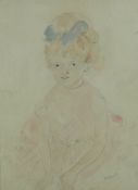 VERA BASSETT pencil and watercolour - half portrait of a seated infant girl, signed, 38 x 27cms