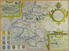 JOHN SPEED coloured antiquarian map - 'Penbrokeshyre' (Pembrokeshire) with inset plan of St David's,