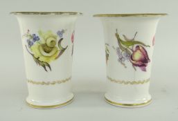 PAIR OF SWANSEA PORCELAIN SPILL VASES having flared rim and everted feet, decorated with sprays of