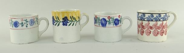 THREE VARIOUS LLANELLY POTTERY SPONGE WARE MUGS and another