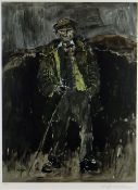 SIR KYFFIN WILLIAMS RA coloured limited edition (149/150) print - farmer Hugh Rowlands, signed in