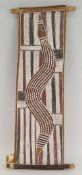MITHANARI GURRUWIWI (1929-1976) bark painting - The Story of Garrimala Lagoon, earth pigments on