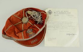 NORMAN GALE 1960 WALES RUGBY UNION CAP & CONGRATULATORY LETTER, cap with braid tassel and trim,