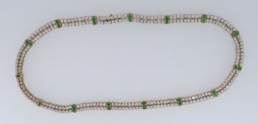 18CT GOLD DIAMOND & EMERALD NECKLET, overall diamond carat weight approx. 12cts and emerald carat