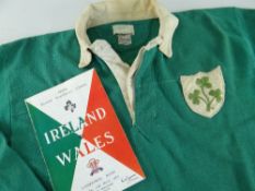 1960 IRELAND INTERNATIONAL RUGBY UNION JERSEY WORN BY THOMAS J KIERNAN (b.1939) against Wales in