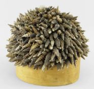 BAMILEKE SHELL & WOVEN CLOTH HUNTER'S CAP, Cameroon