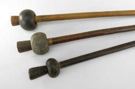 THREE NEW BRITAIN STONE HEAD CLUBS, longest 23cms (3)
