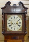 19TH CENTURY WELSH OAK & MAHOGANY 8-DAY LONGCASE CLOCK, floral painted Roman dial, signed 'T.Davies.