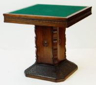 CONTINENTAL MAHOGANY CARD TABLE, reversible square top on concave Rococo square section column and