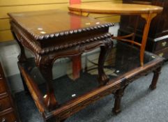OCCASIONAL FURNITURE including a hardwood and glass topped coffee table, an Edwardian oval satinwood