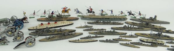 ASSORTED TREMO LEAD ALLOY MODEL BATTLESHIPS, Dinky Queen Mary liner and a small group of tin plate