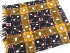 TRADITIONAL WELSH WOOLLEN BLANKET, woven in navy blue, rust, white and claret