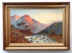 FRANCIS E JAMIESON (1885-1940) oil on canvas - Scottish Highland landscape with river at sunset,