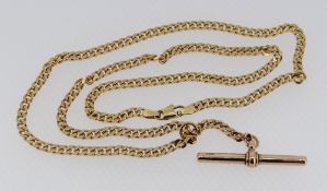 9CT GOLD FLAT LINK NECKLACE WITH T-BAR DROP, 16.4gms