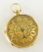 18CT YELLOW GOLD THOMAS BLUNDELL GEORGE ST LIVERPOOL OPEN FACED POCKET WATCH, 58.8gms, with winder