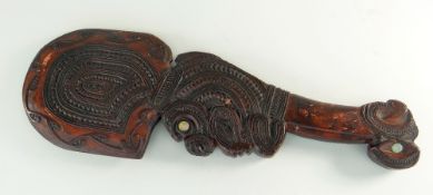 CARVED MAORI WAHAIKA HAND CLUB, New Zealand, 20th Century