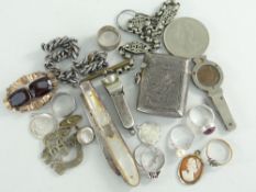 ASSORTED SILVER TO INCLUDE CHARM BRACELET, CIGAR CUTTER, silver and mother of pearl fruit knife,