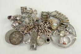 ASSORTED JEWELLERY AND COINS TO INCLUDE, 1889 crown, dress rings, chains, ingot, charm bracelet,