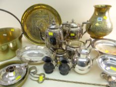 ASSORTED ASIAN, MIDDLE EASTERN & EUROPEAN BRASS & ELECTROPLATED WARES including Victorian four-piece