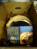 TWO HARRY POTTER FIRST EDITIONS and a quantity of vintage gramophone records, the books titled '