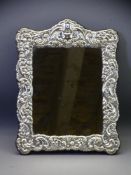 LARGE MODERN EMBOSSED SILVER, easel mirror/portrait frame, Sheffield 1989, velvet backed, 37cms H