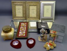 MODERN GLASS EASEL MIRRORS, vacant picture frames, three drawer mirrored jewellery chest ETC