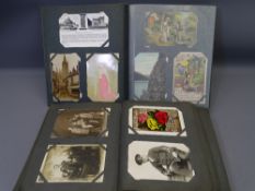 VINTAGE POSTCARD COLLECTION in two albums including early busy street scenes, military,