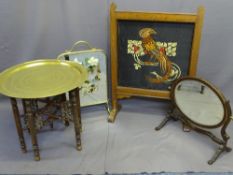 FOUR VINTAGE FURNITURE ITEMS to include an Eastern folding table with brass top, an oval swing