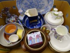 MIXED TABLE CROCKERY & DECORATIVE GLASSWARE including a Venetian Millefiori two-handled vase