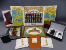 GENT'S COLLECTABLES including hip flasks, Cleveland Historic Campaign medals set, brewery