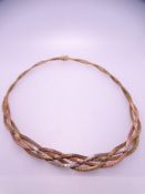 9CT GOLD TRI-COLOUR FLAT LINK NECKLACE, 34grms