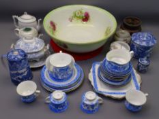 CAULDON & OTHER BLUE & WHITE TABLEWARE, a floral decorated wash bowl, Asiatic pheasant ware ETC