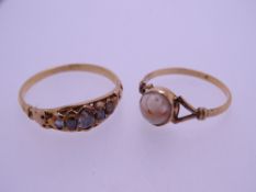 TWO GEM & SEMI-PRECIOUS STONE SET RINGS to include a diamond set Victorian example believed 18ct