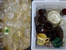 GILT DECORATED & OTHER GLASSWARE, Myott's Indian Tree tableware ETC, a mixed group in two boxes