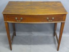 SIDE TABLE, single drawer on tapered supports with bow front, 72 x 87 x 48cms