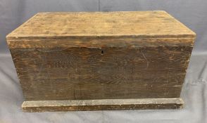 VICTORIAN PINE LIDDED CAPTAIN'S CHEST with iron carry handles, 47.5cms H, 94cms max W, 48cms max D