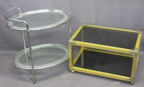 ART DECO CHROME & PART MIRRORED GLASS TEA TROLLEY and a late 20th century two-tier smokey glass