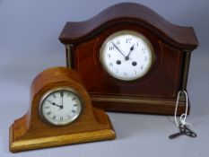 CLOCKS - two mantel clocks with enamel dials, the tallest 26.5cms tall