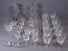 GLASSWARE - two decanters, one with silver whisky label and quality drinkware