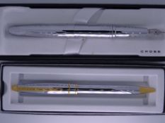 CROSS - Modern Chrome Lustre Cross ballpoint pen with gold trim. In original box. NOS and Modern