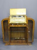 ART DECO BURR & FIGURED WALNUT COMBINATION COCKTAIL/DISPLAY CABINET, 129cms H, 131.5cms W, 38cms D