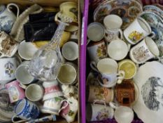 COMMEMORATIVE TANKARDS, PLATES, DECANTER ETC (2 boxes)