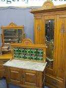 CIRCA 1900 SATIN WALNUT THREE PIECE BEDROOM SUITE comprising single mirrored door wardrobe with