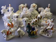 STAFFORDSHIRE FLATBACK FIGURINES and seated Comforter Spaniels, a mixed quantity